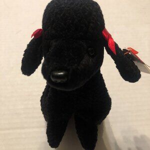 Ty new beanie baby GIGI the black poodle with red ribbons